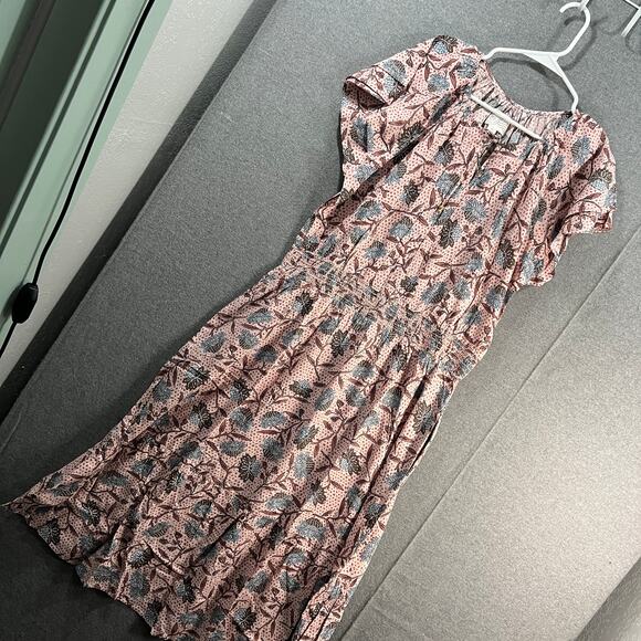 Destination 365 Printed Short-Sleeve Midi Dress Rose Floral Petite Large - Picture 1 of 15